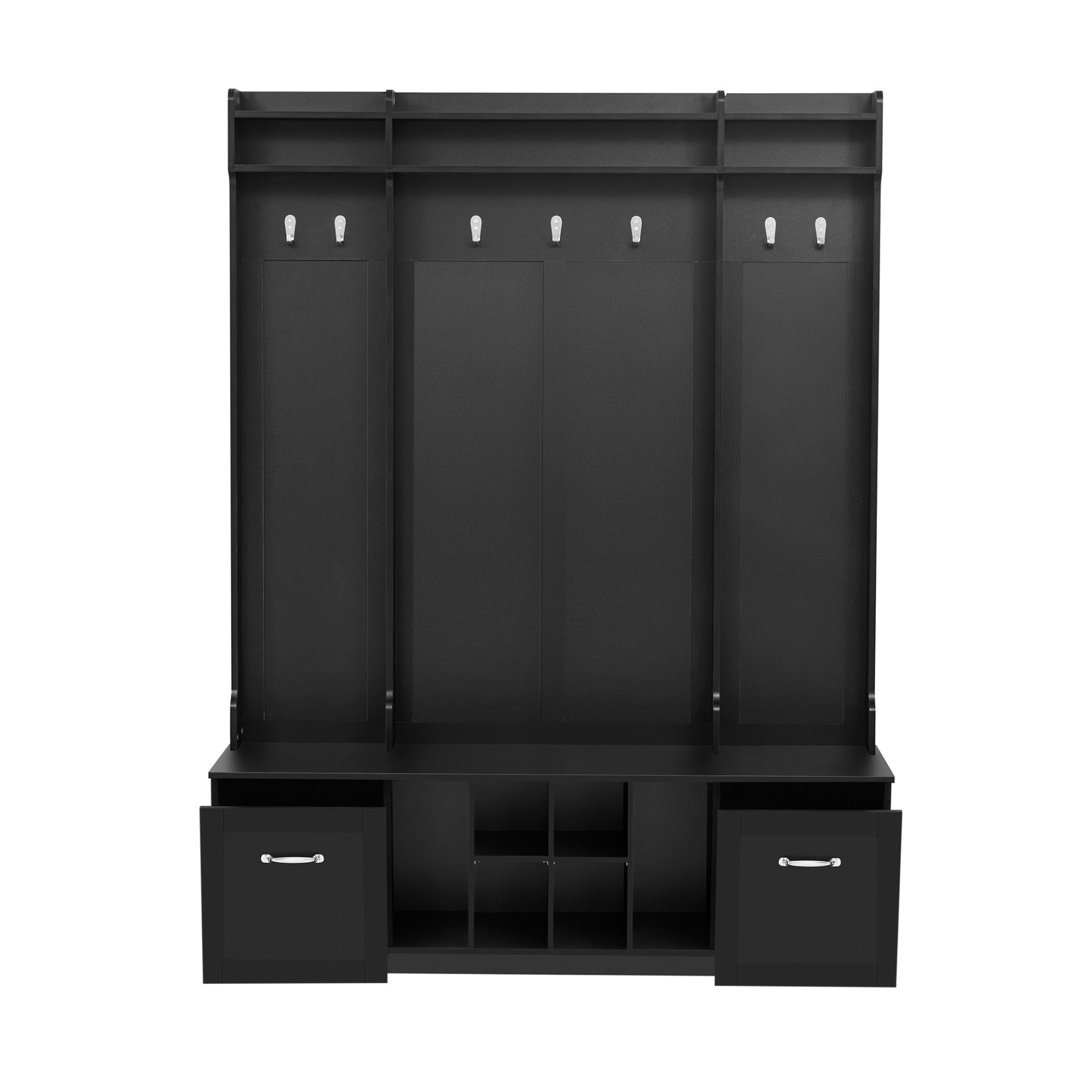 5 In 1 Entryway Bench With Coat Rack, 7 Sturdy Hooks, 2 Spacious Drawers And Adjustable Shelves, Wide Hall Tree With Metal Handles For Hallway - Black - Image 11