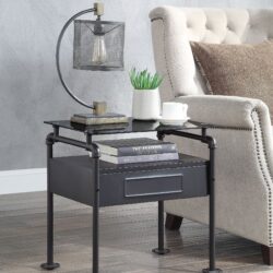 Nicipolis - Glass Nightstand - Gray
