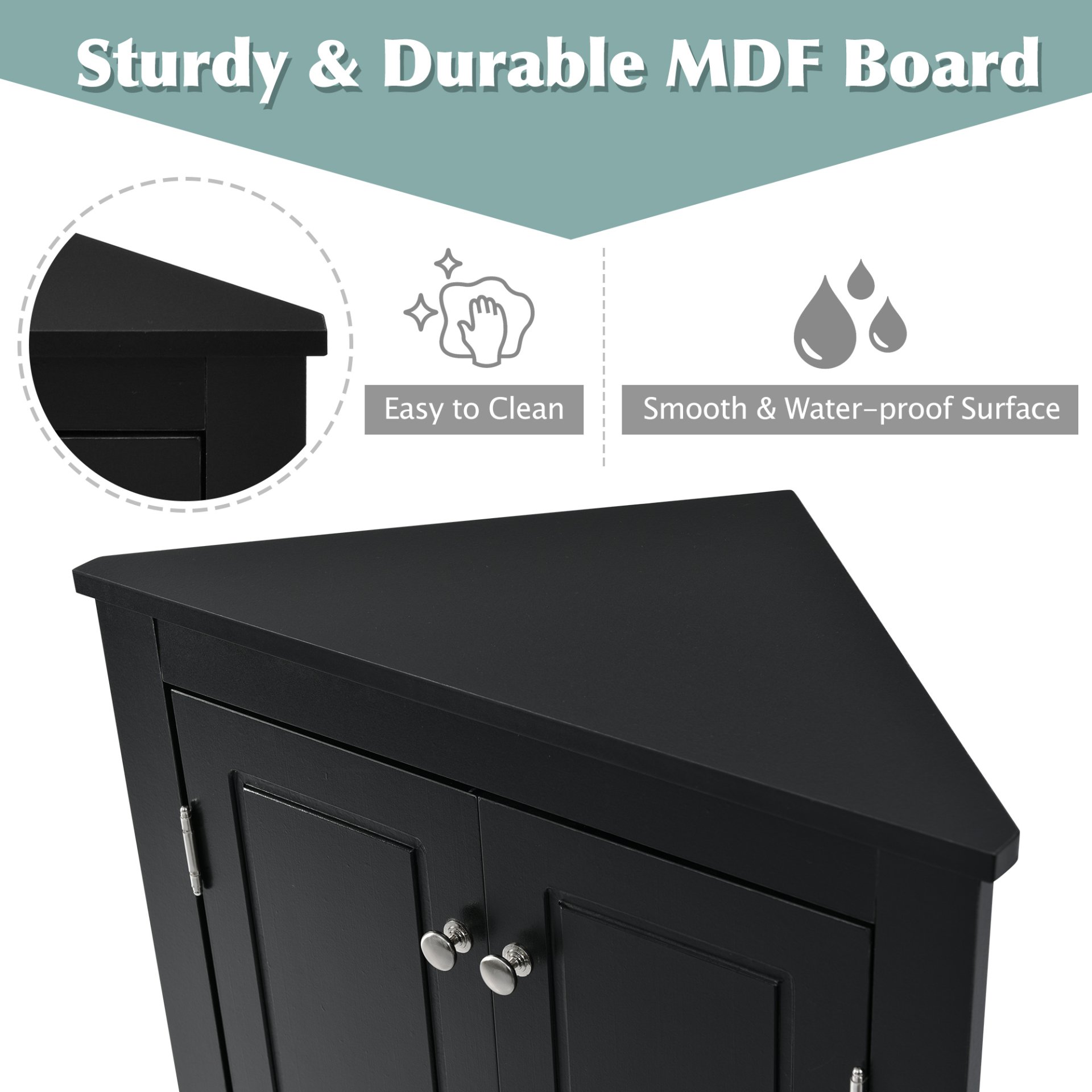 Triangle Bathroom Storage Cabinet With Adjustable Shelves, Freestanding Floor Cabinet For Home Kitchen - Black - Image 5