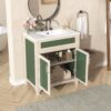 Bathroom Vanity Cabinet With Ceramic Sink Combo Set, Frame Modern Bathroom Storage Cabinet With Height Adjustable Shelf - Beige / Green - Image 4