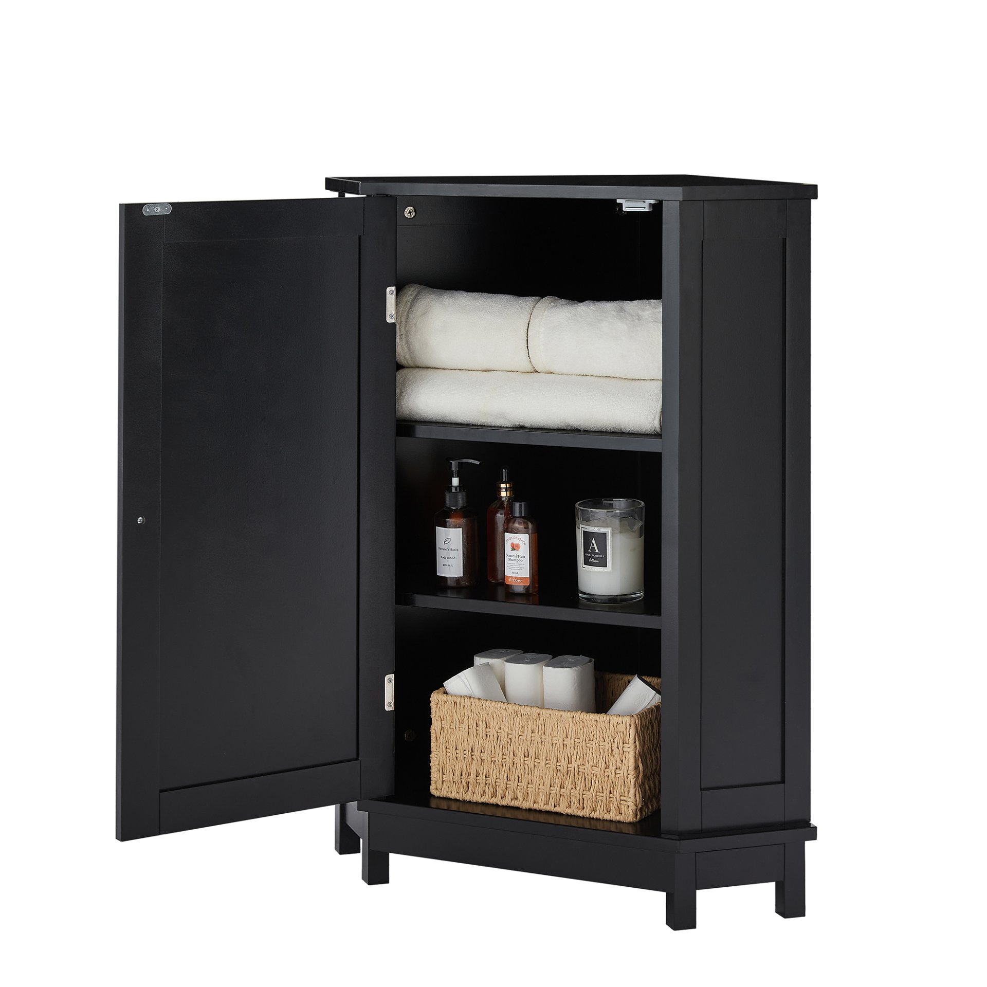 Bathroom Cabinet Triangle Corner Storage Cabinet With Adjustable Shelf Modern Style - Black - Image 10