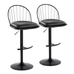 Riley - Farmhouse Adjustable Height Barstool With Swivel With Rounded T Footrest (Set of 2) - Black