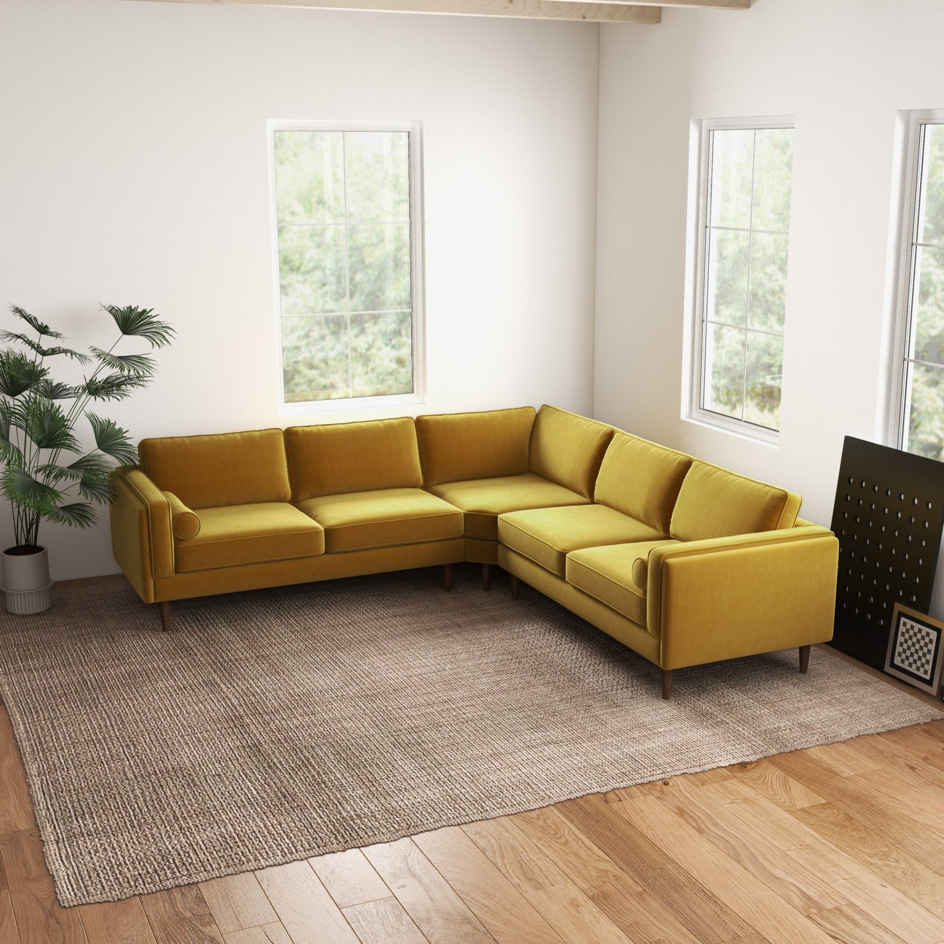 Amber - Velvet Corner Sectional Sofa - Yellow - Image 10