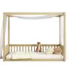 Full Size Canopy Frame Floor Bed With Fence, Guardrails - Natural - Image 13