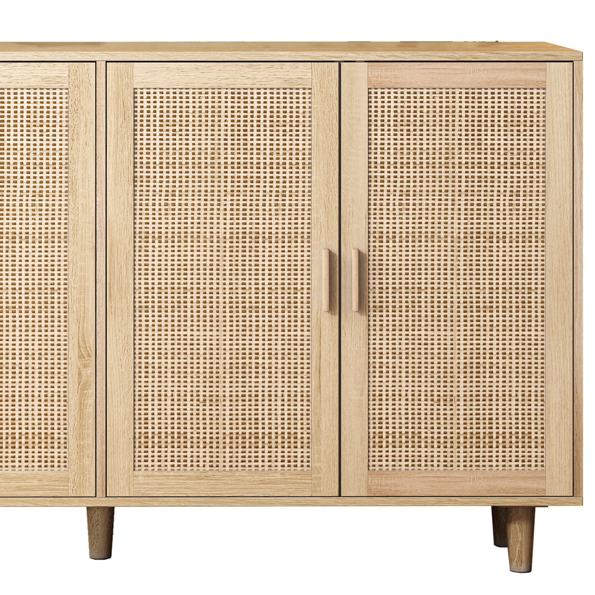 Elegant And Functional 4 Door Rattan Decorative Storage Cabinet For Bedroom, Living Room, Office - Natural - Image 8