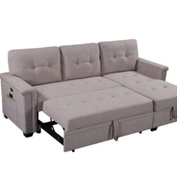 Nathan - Reversible Sleeper Sectional Sofa With Storage Chaise, USB Charging Ports And Pocket - Light Gray