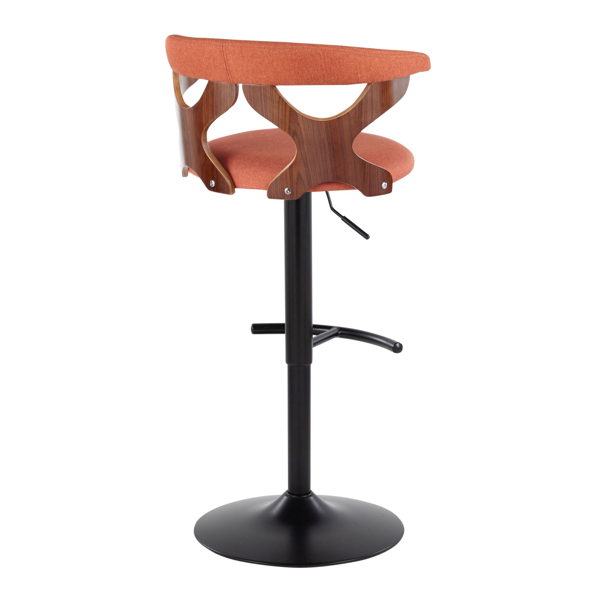 Gardenia - Contemporary Adjustable Barstool With Swivel With Rounded T Footrest (Set of 2) - Black / Walnut / Orange - Image 4