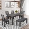 Dining Room Table And Chairs With Bench, Rustic Wood Dining Set (Set of 6) - Gray - Image 2