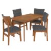 Mid Century Modern Dining Table Set For 4, Solid Wood Dining Table And Solid Wood Chairs, 5 Pieces Farmhouse Dining Table And 4 Upholstered Chairs - Brown / Gray - Image 12