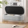 Upholstered Oval Storage Bench With Metal Legs - Gray - Image 6
