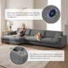 Oversized Corduroy Sectional Sofa, L Shaped Cloud Couch With USB Charging Port, Cup Holder, Deep Seat Sofa Bed With Chaise, Comfy Indoor Furniture - Gray - Image 17