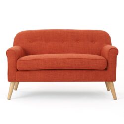Classic Loveseat With Rolled Armrests And Button Tufting - Orange