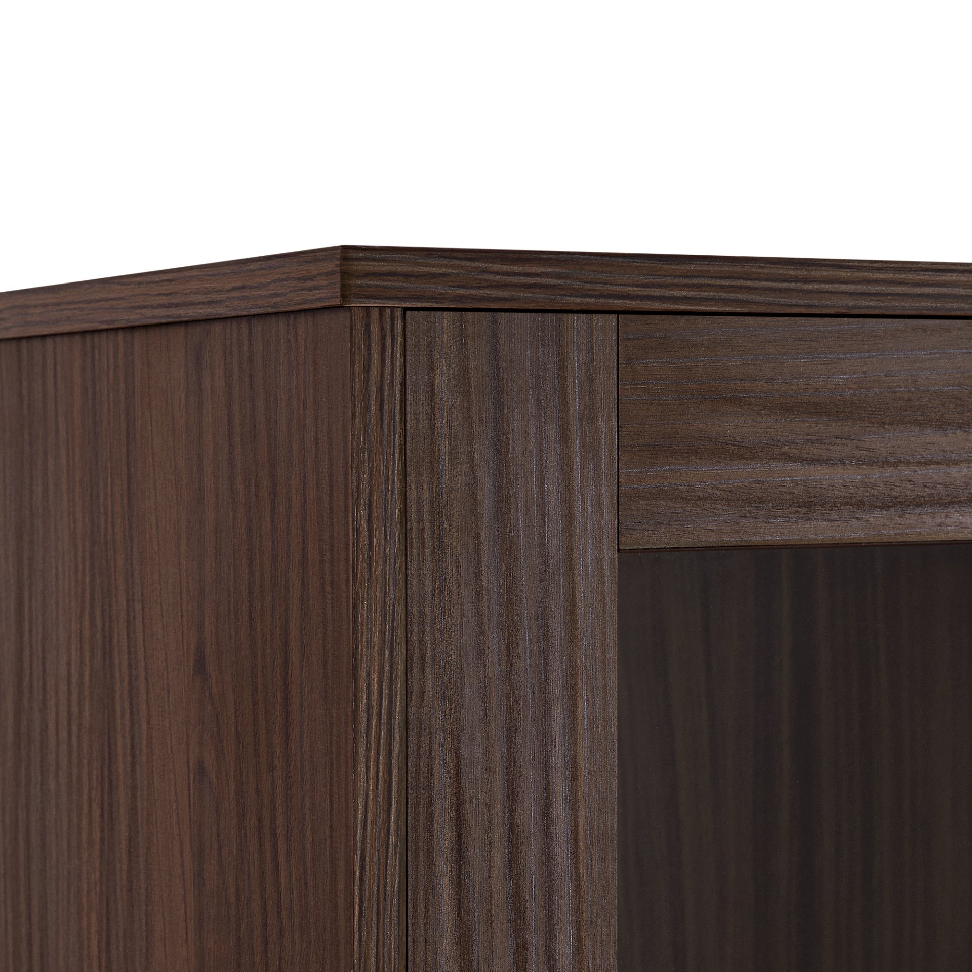 Modern Style Tall Display Cabinet With LED Lighting, Tempered Glass Door, 2 Drawers - Black / Dark Walnut - Image 10