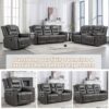 2 Seater Home Theater Recliner Manual Recliner Chair With A Storage Box And Two Cup Holders For Living Room - Gray - Image 7