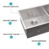 Modern Undermount Double Bowl Kitchen Sink With Dual 10" Deep Basins In Stainless Steel - White - Image 7