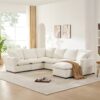 Modern U-Shape Modular Sofa, 7 Seat Chenille Sectional Couch Set With 2 Pillows Included, Freely Combinable Indoor Funiture - White - Image 15