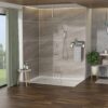 16" Ceiling Mount Square Shower System With Waterfall Tub Spout And Rough In Valve - Brushed Nickel - Image 2