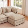 Modular L Shaped Sectional Sofa Set With Movable Ottoman, Chenille - Coffee - Image 7