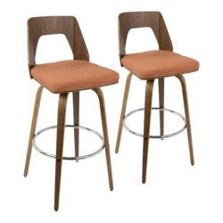 Trilogy - Mid-Century Modern Barstool (Set of 2) - Walnut / Orange