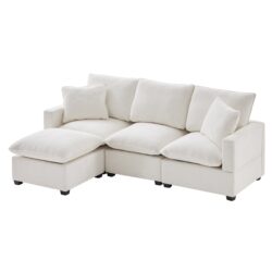 Modern Modular Sofa, 4 Seat Chenille Sectional Couch Set With 2 Pillows Included, Freely Combinable Indoor Funiture - White