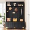 Modern Large Storage Hall Tree With Bench, Luxurious Coat Rack With 6 Hooks And Legs For Entryway, Living Room - Black / Gold - Image 5