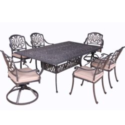 Rectangular 6 Person 84" Long Aluminum Dining Set With Sunbrella Cushions - Gray / Ivory