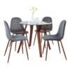 Folia - 5 Piece Round Pebble Mid-Century Modern Dining Set - Walnut / Gray - Image 2