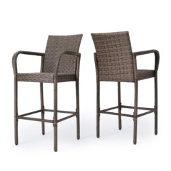 Outdoor Wicker Barstool With Faux Rattan And Iron Frame - Mix Mocha