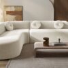 Extra Large Sectional Sofa Soft Fabric Upholstery, Elegant Curved Design With 3 Round Cushions, High - Resilience Foam For Ultimate Comfort - Beige - Image 4