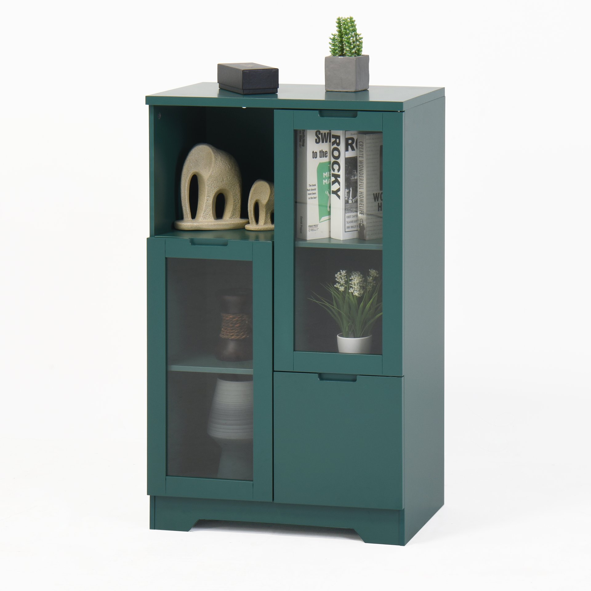 Modern Painted Cabinet With Glass Doors And Drawer - Green - Image 15