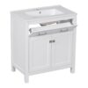 Bathroom Vanity With Ceramic Sink, Modern Single Bathroom Cabinet With 2 Doors And A Shelf, Soft Close Doors - White - Image 14