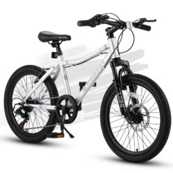 S20101 20" Kids' Bike, Boys Girls Mountain Bike Ages 8-12, 7 Speed Teenager Children Kids' Bicycles, Front Suspension Disc Brake Rear V-Brake, High Steel Frame - White