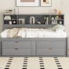 Full Size Daybed With 2 Bedside Cabinets, Upper Shelves And 4 Drawers - Gray - Image 17