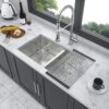 Undermount Double Bowl Kitchen Sink With 60 / 40 Design In 16 Gauge, 9" Depth - Brushed Nickel - Image 2