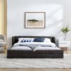 Modern Style Queen Size Upholstered Bed Frame With Headboard Thick Dark - Dark Gray - Image 4