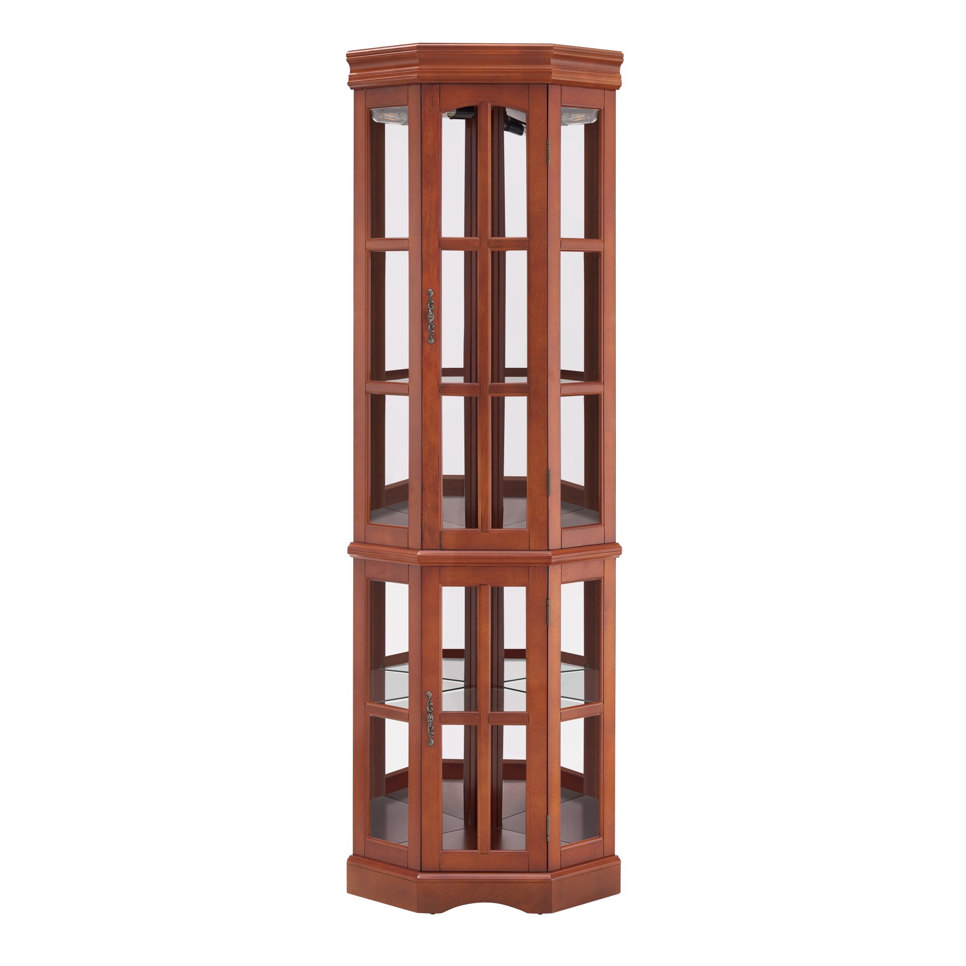 Corner Curio Cabinet With 5 Shelves And Lighting System (E26 Light Bulb Not Included) - Walnut - Image 7