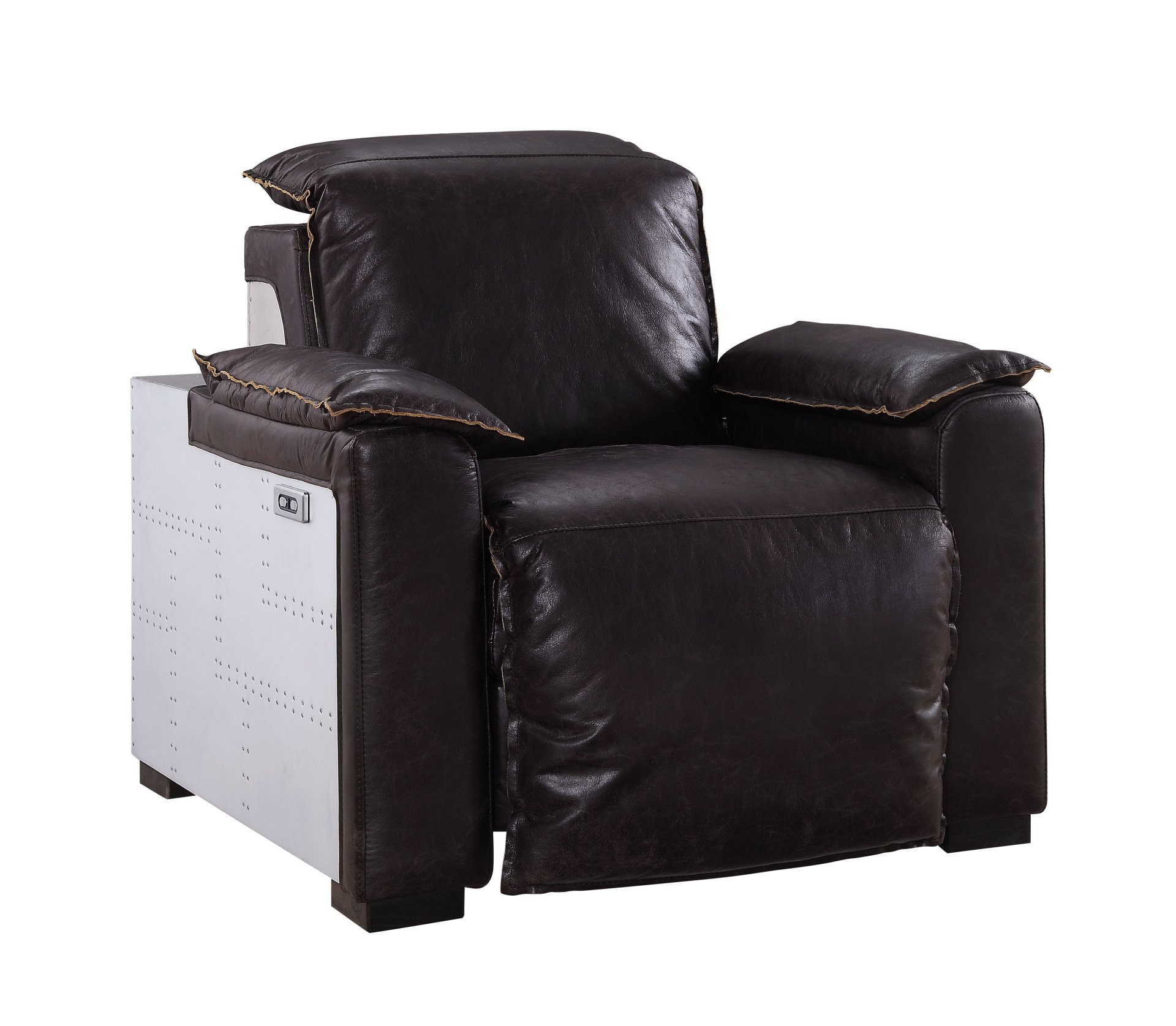 Misezon - Top Grain Leather Power Motion Recliner - Dark Brown - Image 4