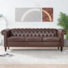 83.66" Width Traditional Square Arm Removable Cushion 3 Seater Sofa - Dark Brown - Image 4