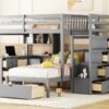 Full Over Twin Bunk Bed With Desk, Drawers And Shelves - Gray - Image 17
