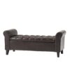 Hayes Contemporary Armed Storage Bench With Button Tufting - Brown - Image 8