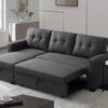 Upholstered Pull Out Sectional Sofa & Chaise - Dark Gray - Image 5