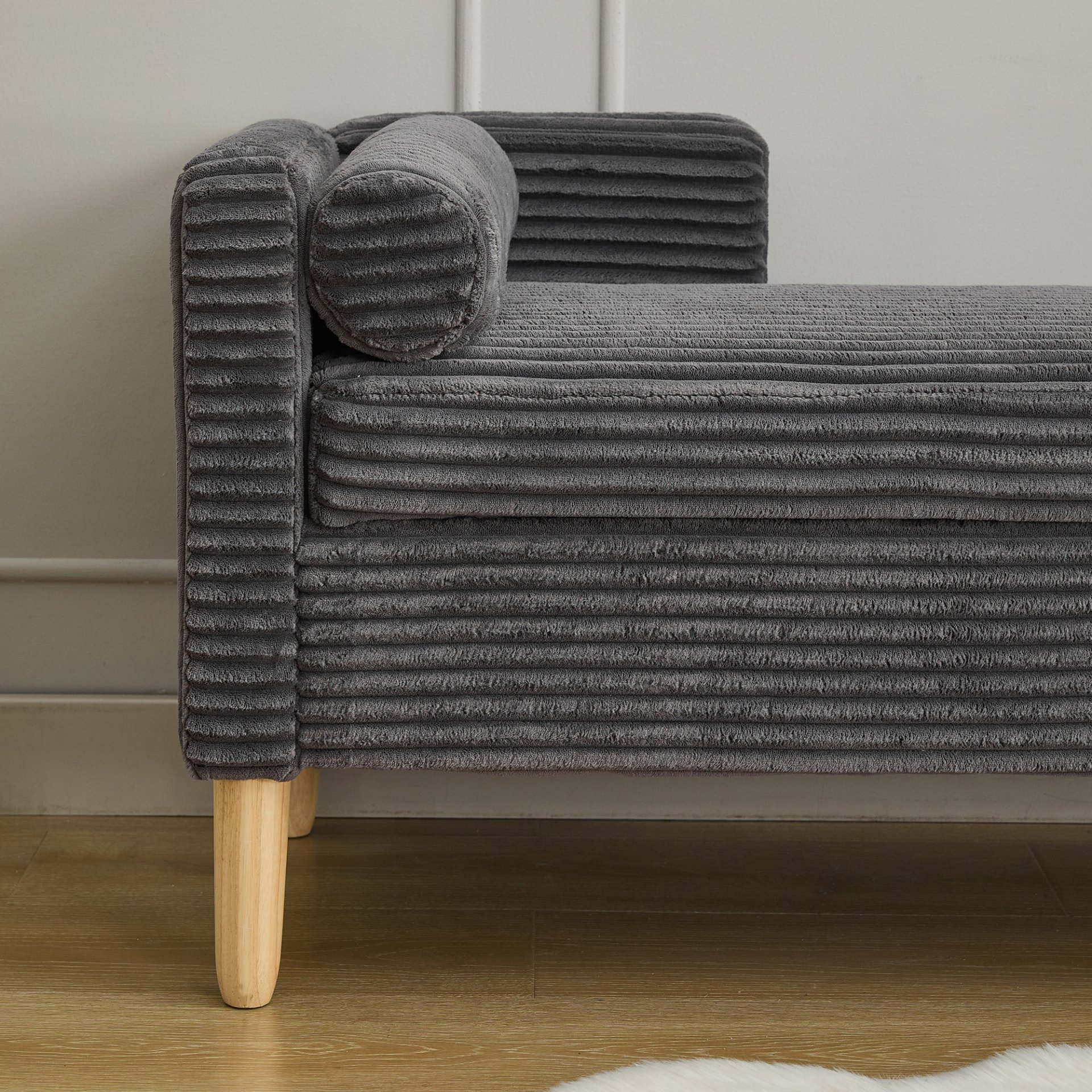 Storage Soft Bench With Armrests, Backrest And 2 Bolster Pillows For Living Room, Entryway And Bedroom - Charcoal - Image 10