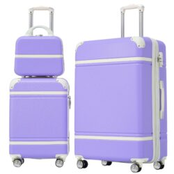 Hardshell Luggage Sets 3 Pieces 20" / 28" Luggages And Cosmetic Case Spinner Suitcase With Tsa Lock Lightweight - Purple
