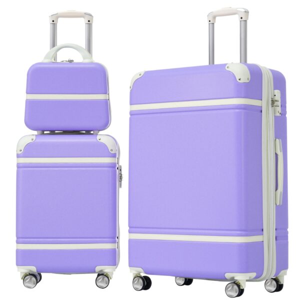 Hardshell Luggage Sets 3 Pieces 20" / 28" Luggages And Cosmetic Case Spinner Suitcase With Tsa Lock Lightweight - Purple