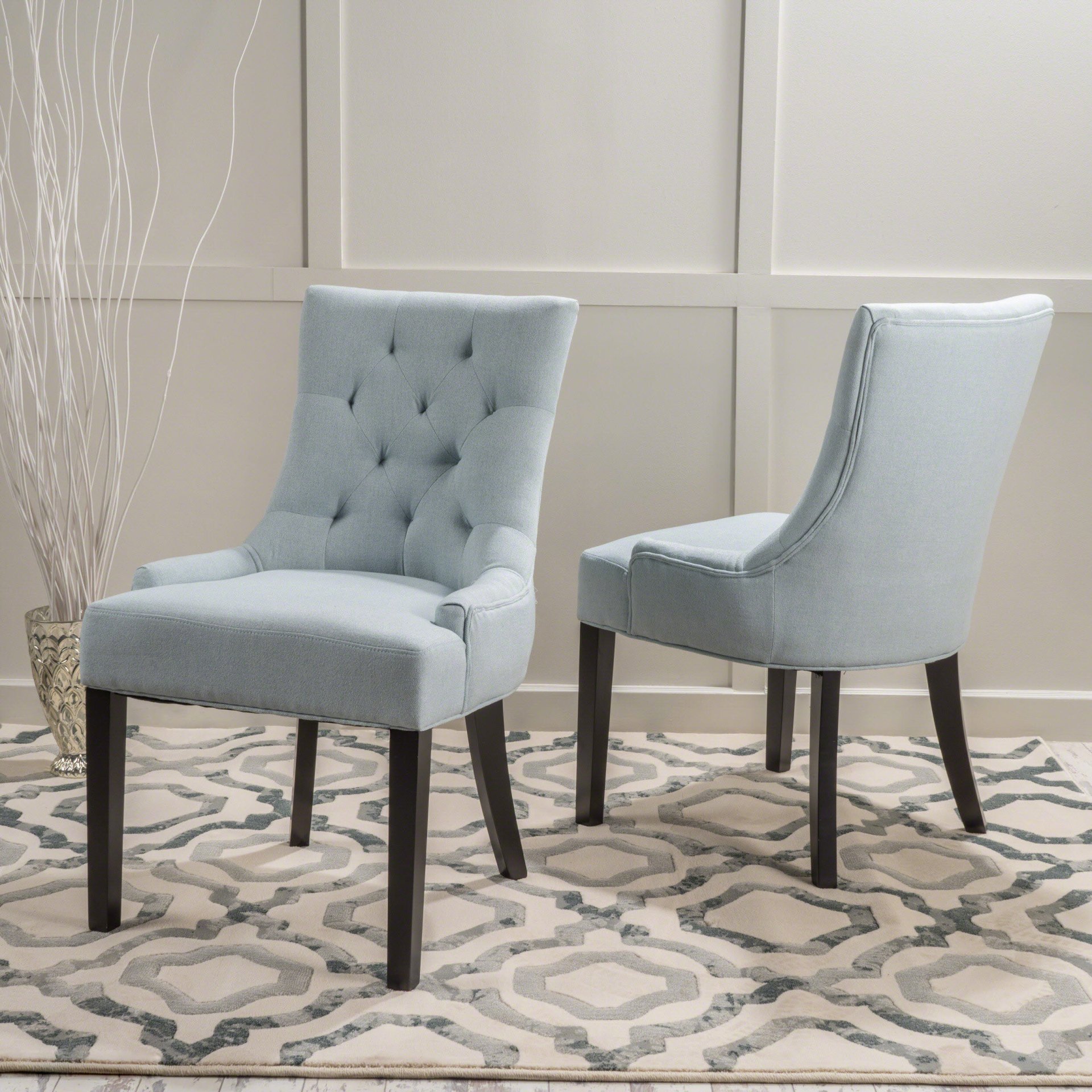 Cheney - Contemporary Dining Chair Set With Tufted Design And Wood Legs - Light Blue - Image 2