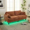 Modern Style Chenille 2 Seater Sofa With LED Light, USB Charging Port & Storage Bag - Orange - Image 13