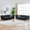 Mid Century Modern Chesterfield Velvet Upholstery Sofa With Roll Armrest & Nailhead, 3 And 3 Seater - Black - Image 2
