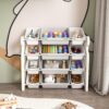 Multi Functional Kids Toy Storage Organizer Cabinet With Hdpe Shelf And 12 Bins - Gray White - Image 4