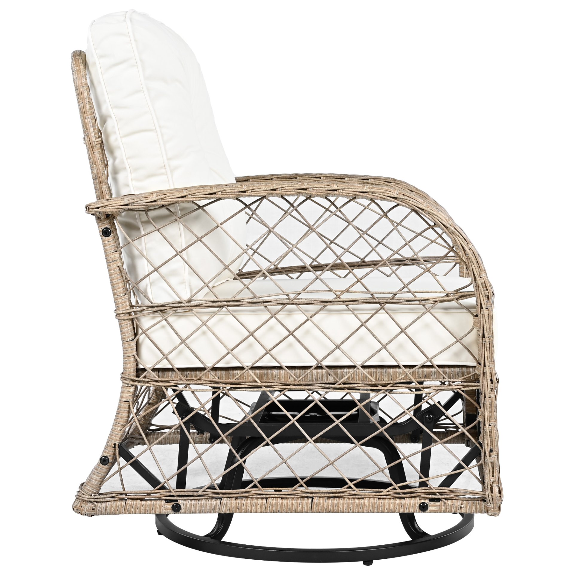 3 Piece Outdoor Chair & Table Set Chat Set 2 Person Rattan Seating Group With 2 Swiveling And Rocking Chairs And A Square Table For Garden, Patio, Or Balcony - Natural - Image 23