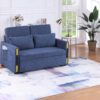 Percy - Teddy Velvet Sleeper Loveseat With Side Pockets - Navy - Image 4